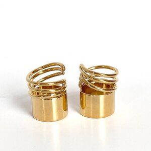 BALENCIAGA BY NICOLAS GHESQUIERE PAIR OF GOLD TONE BRASS COIL RINGS 2013 AUTH